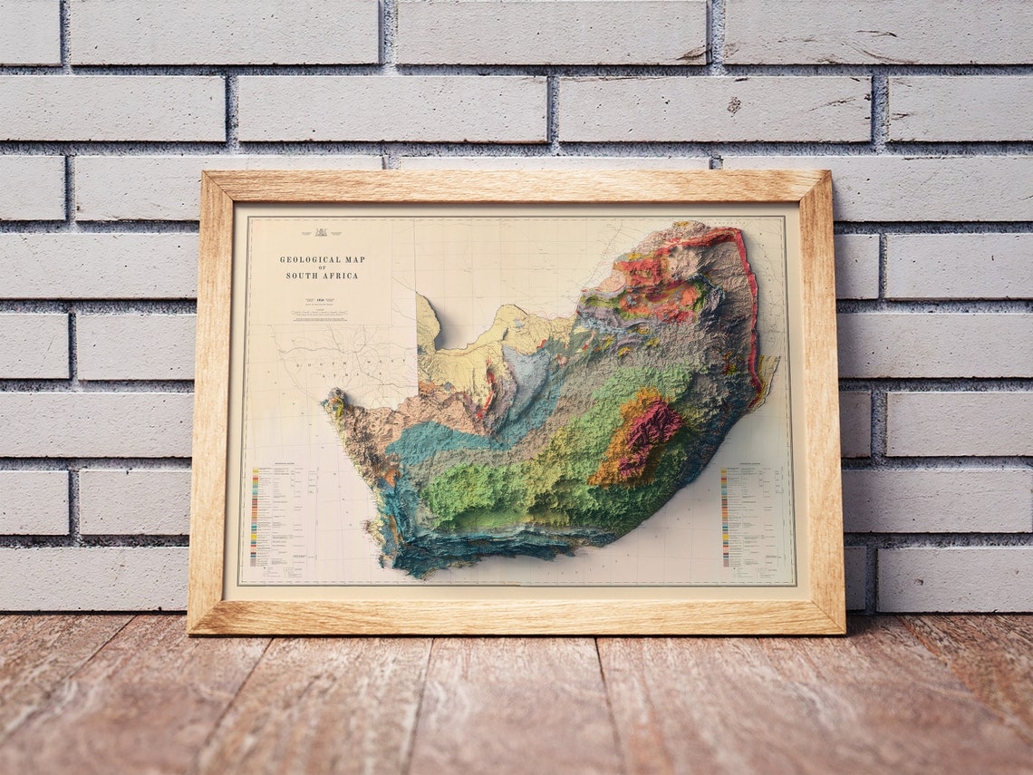 South Africa Map South Africa Relief Map South Africa Vintage Map South Africa Print South Africa Wall Decor South Africa Art - Image 2