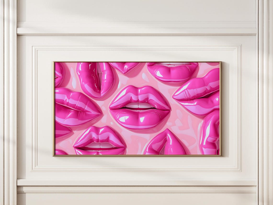 Pink Glossy Lips Art For Frame Tv Hyper Realistic Pink Glossy Trendy Wall Decor Bold Art Modern Pop Art - Image 4