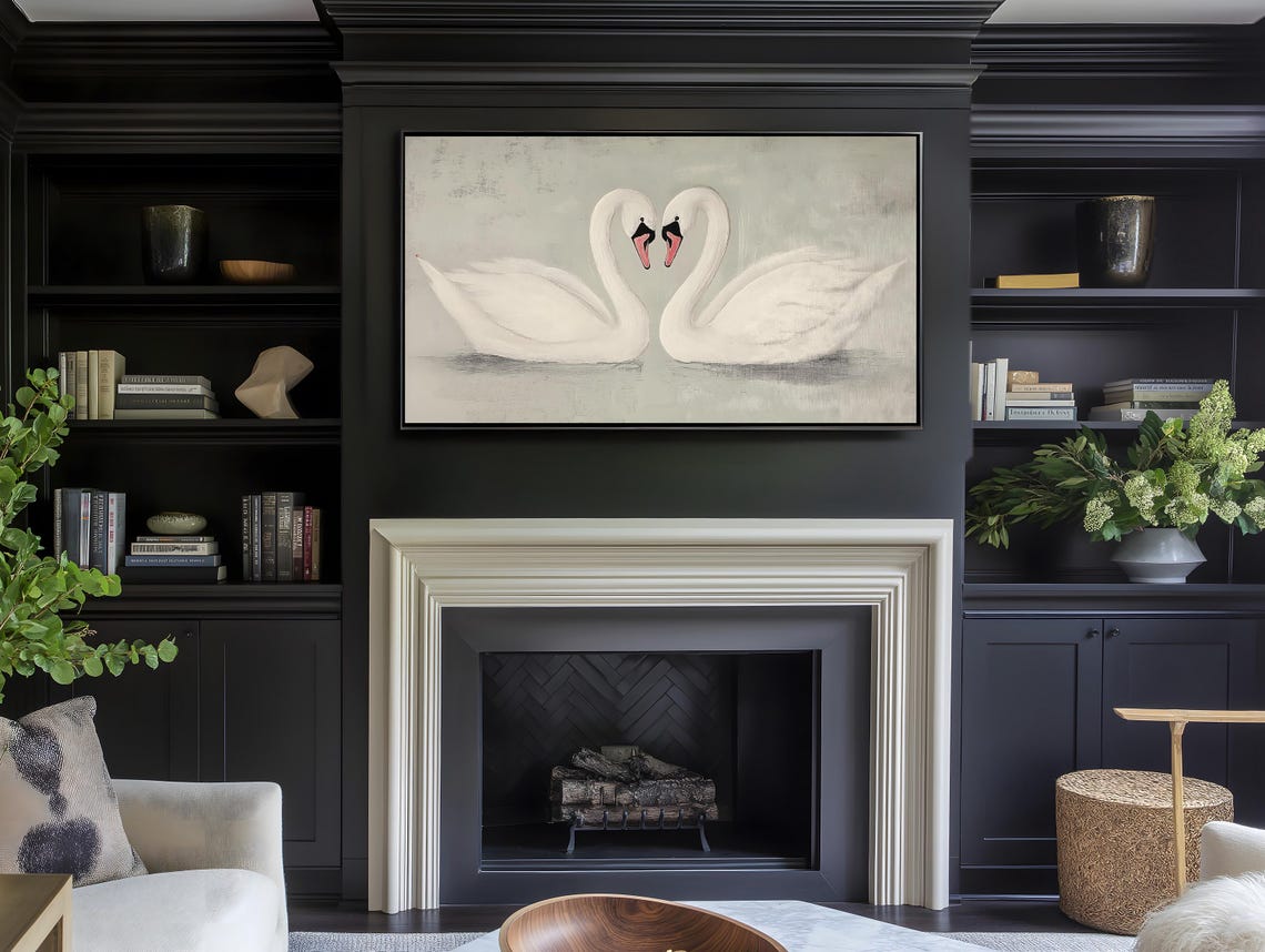 Two White Swans Heart Shaped Necks Romantic Minimalist Love Poster - Image 4