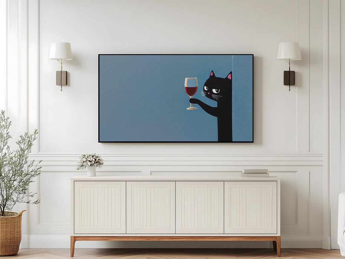 Black Cat Holding Red Wine Glass Minimalist Funny Wine Lovers Wall Art - Image 5