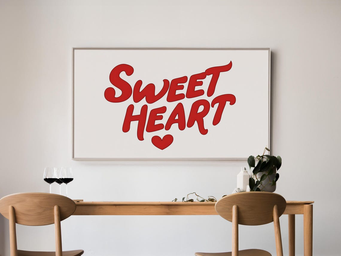 Sweet Heart Red Script Typography Love Quote Minimalist Wall Art Decor - Image 5