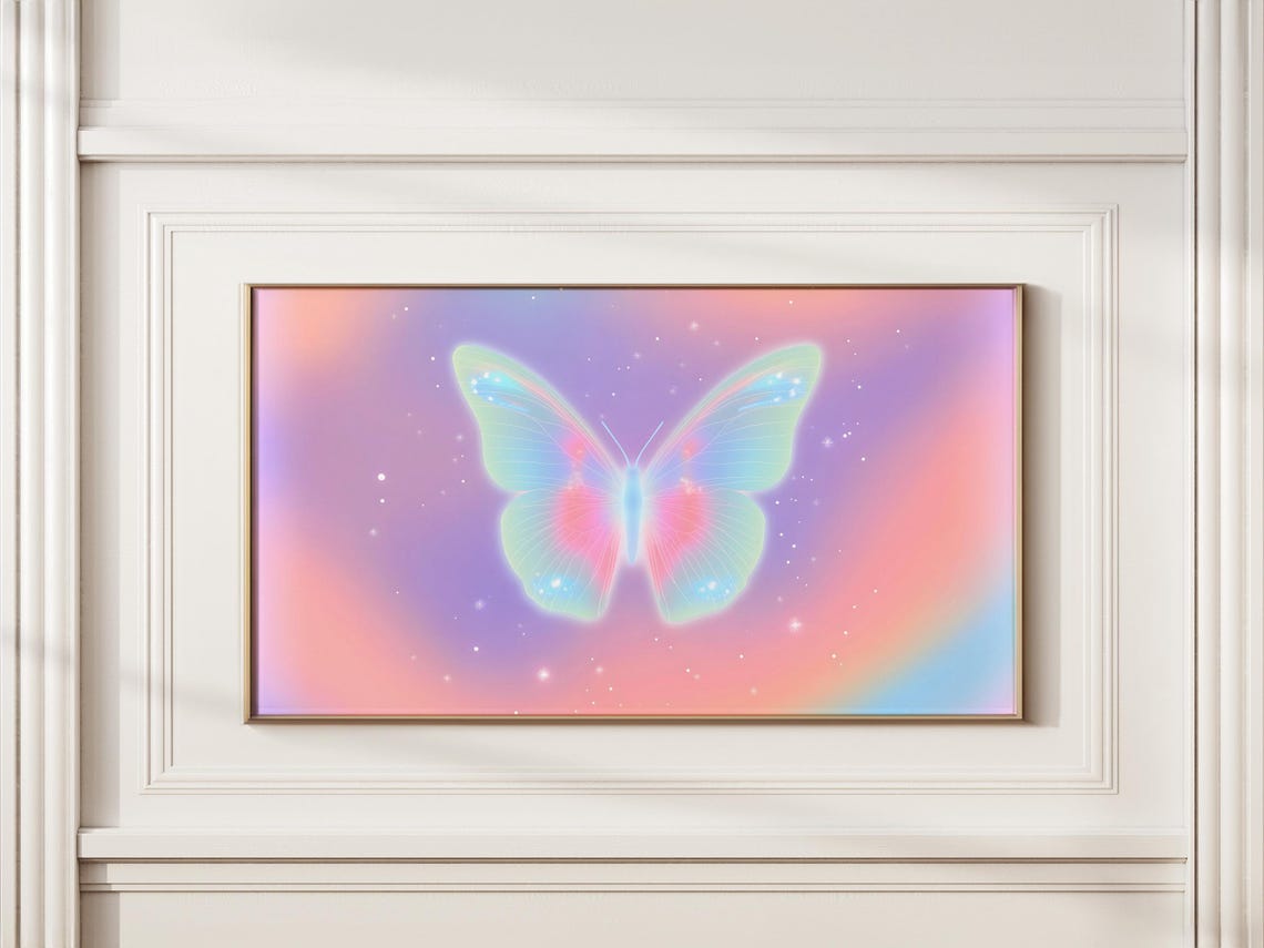 Pastel Dream Butterfly Frame Tv Art Ethereal Soft Gradient Aesthetic Celestial Wall Art Fantasy Home Decor Trendy Dream - Image 3