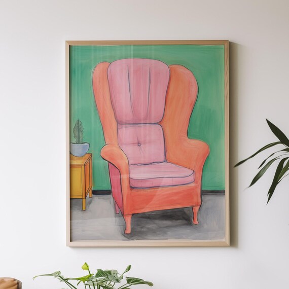 Coral Armchair Interior Art Quirky Midcentury Room For Office Or Lounge