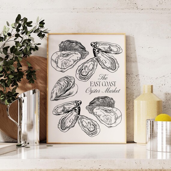 The East Coast Oyster Market Vintage Shell Line Art Kitchen Poster