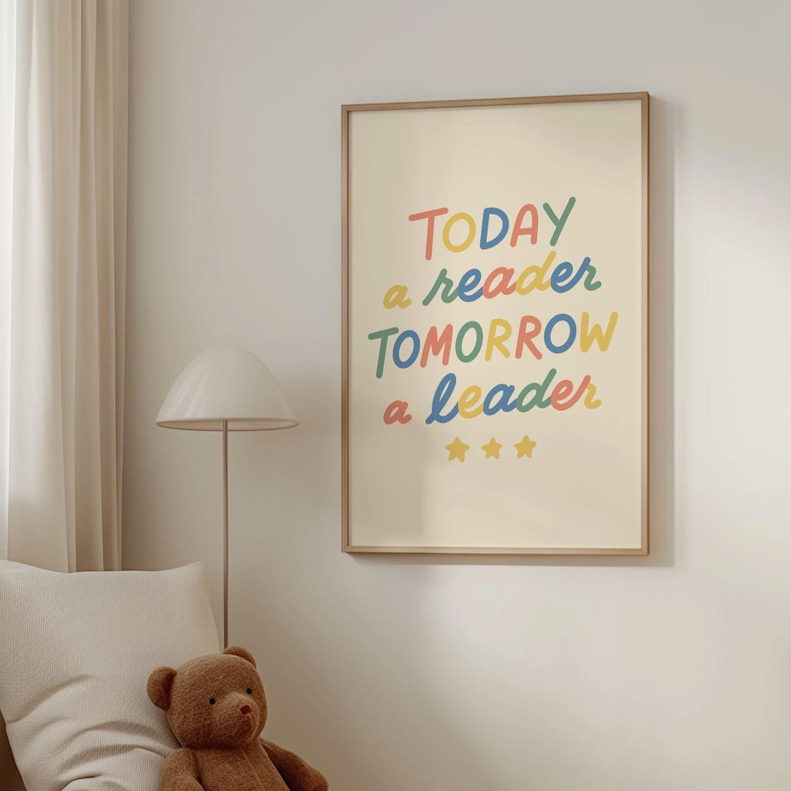 Today A Reader Tomorrow A Leader Rainbow Lettering Kids Room Poster