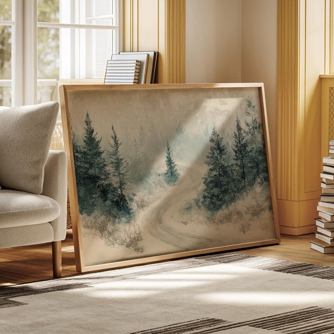 Snowy Forest Path, Serene Winter Landscape