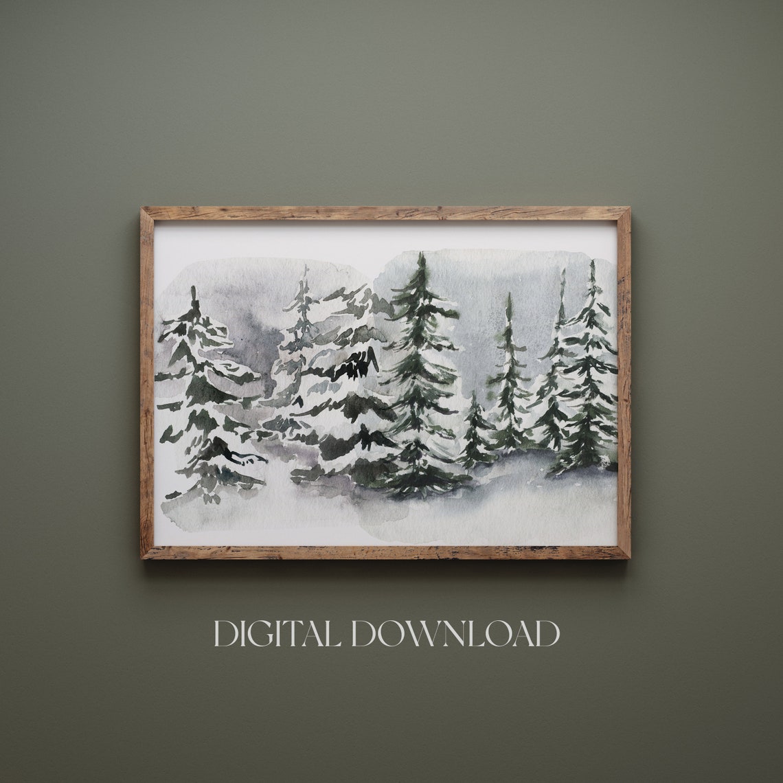 Snowy Pine Forest Winter Watercolor Trees Landscape Decor Poster - Image 5