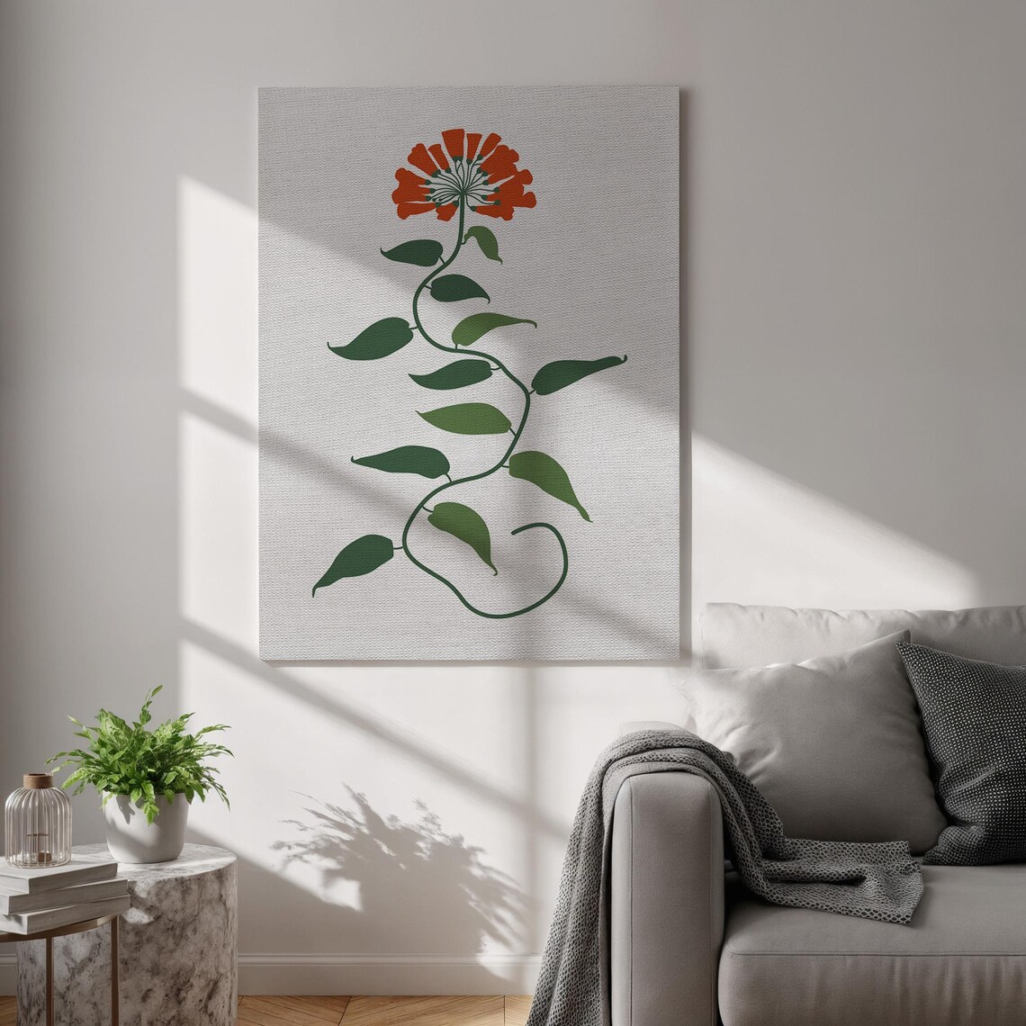 Minimalist Red Flower Botanical Single Bloom Line Art Modern Wall Poster