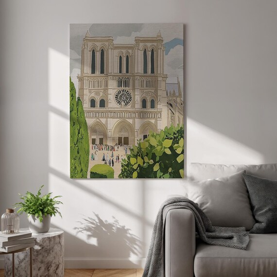 Notre Dame Cathedral Paris Gothic Facade Vintage Travel Poster