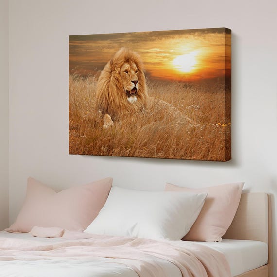 Male Lion Decorative Canvas Painting Framed Wall Art Animal Housewarming Gifts Decor