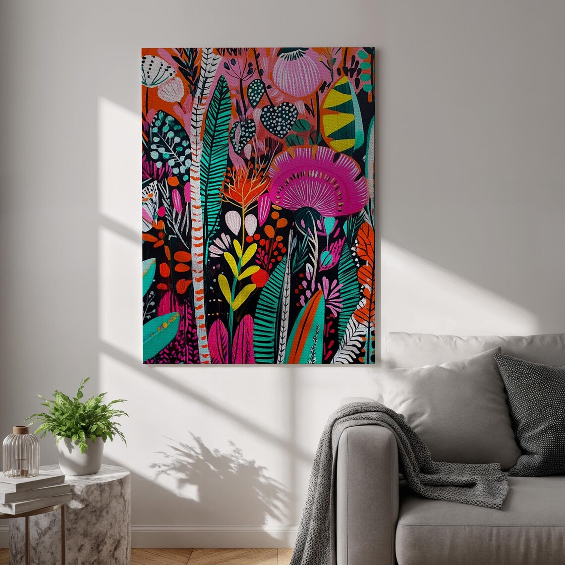 Bold Colorful Floral Botanical Vibrant Tropical Whimsical Pattern Poster