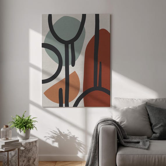 Abstract Geometric Canvas Print Modern Minimalist Wall Art Earthy Green Beige Poster Framed Japandi Decor For Living Room And Bedroom