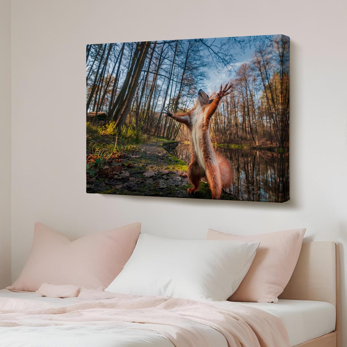 Playful Squirrel Standing in a Sunlit Forest Wildlife Poster