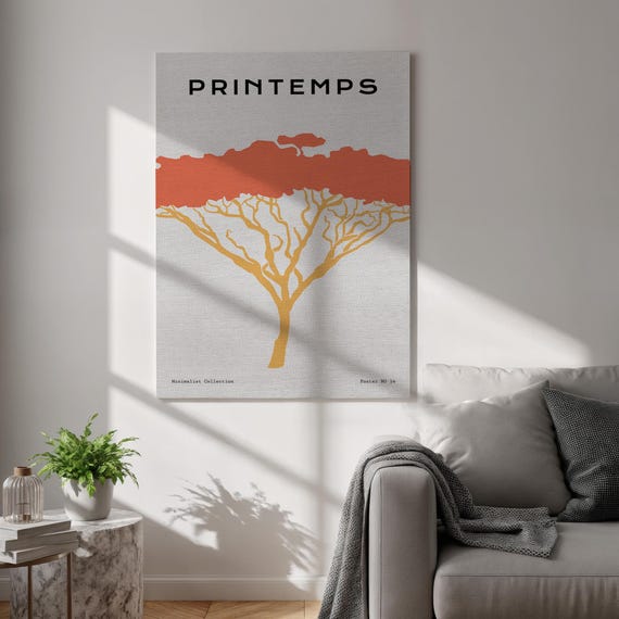 Tree Canvas Wall Art Minimalist Orange Poster Nature Inspired Modern Print For Bedroom Framed Japandi Neutral Decor Accent