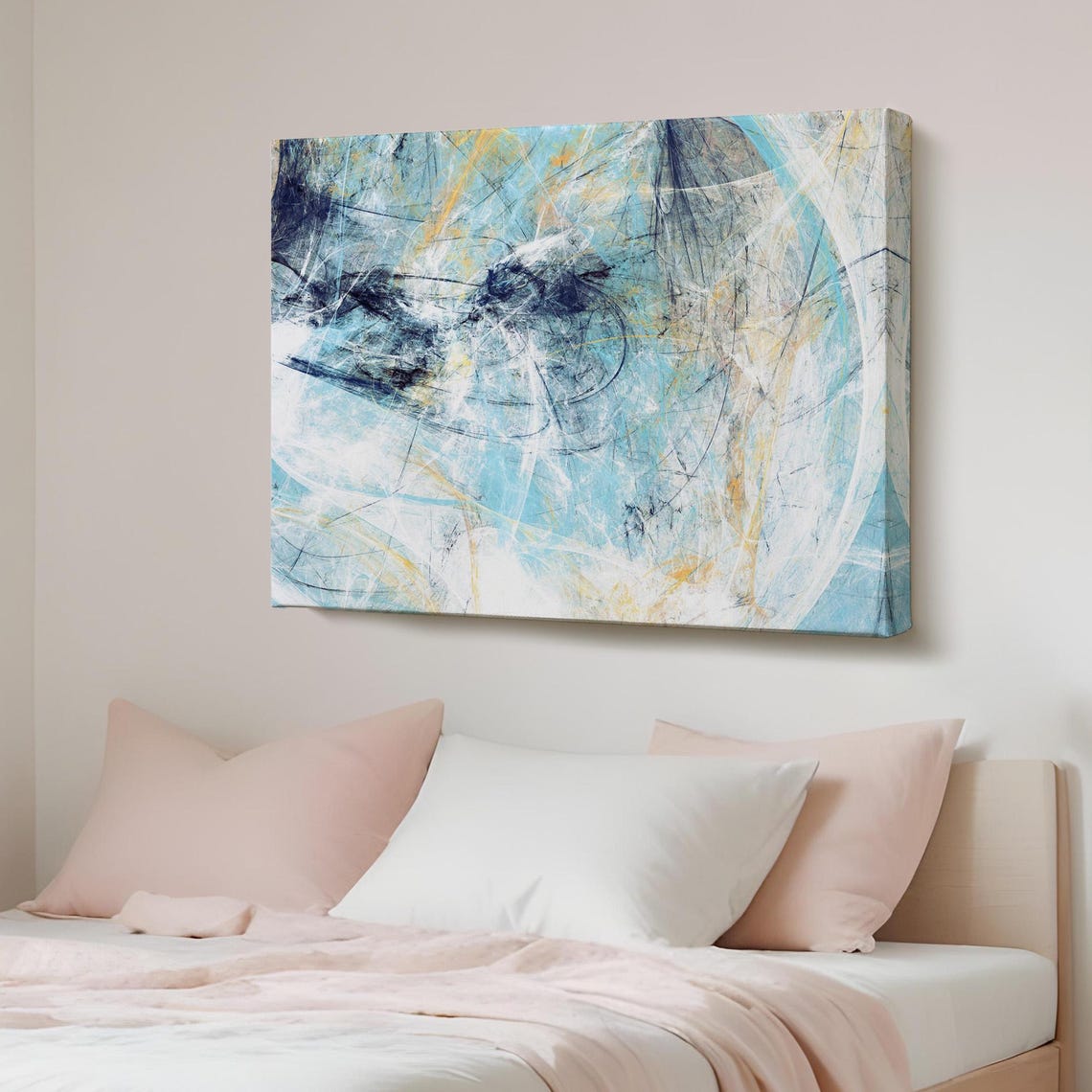 Soft Pastel Blue White Gold Swirl Serene Modern Abstract Poster