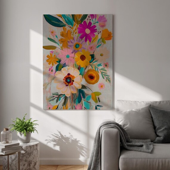 Colorful Abstract Wildflower Bouquet Joyful Modern Floral Art Poster