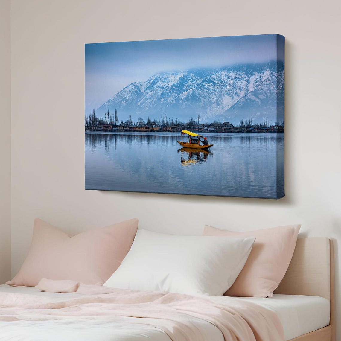 Dal Lake Srinagar Shikara Boat Winter Snowy Mountains Poster
