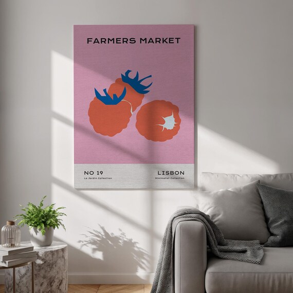 Farmers Market Raspberry Canvas Wall Art Vintage Fruit Print Poster Framed Minimalist Kitchen Decor For Dining Area Cafe And Gift Ideas