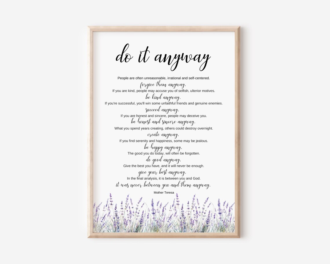 Mother Teresa Do It Anyway Poem Lavender Border Inspirational Poster Art