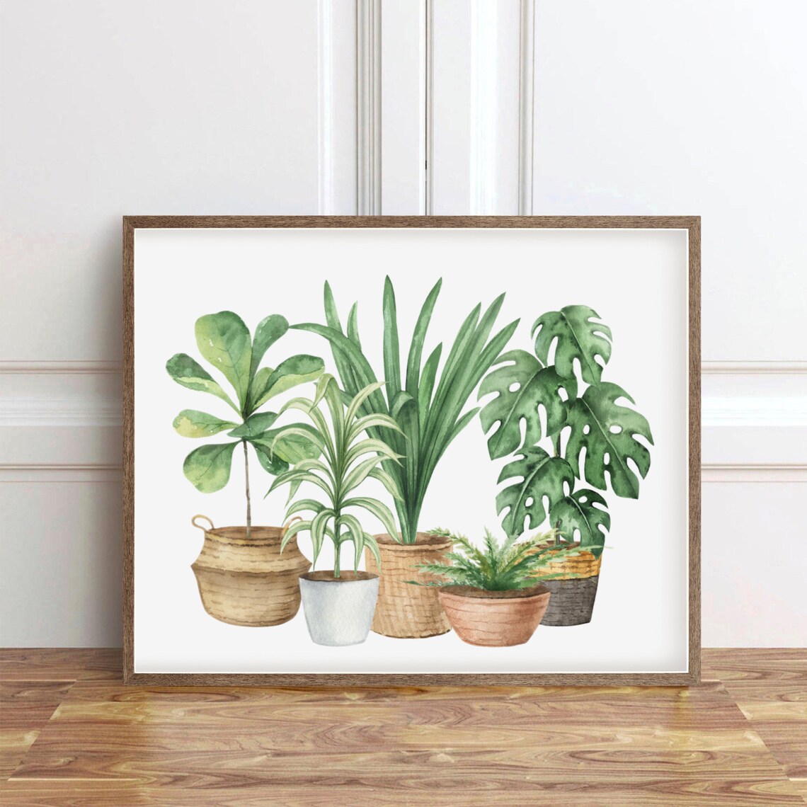 Watercolor Houseplants Poster Monstera Fiddle Leaf Fern Potted