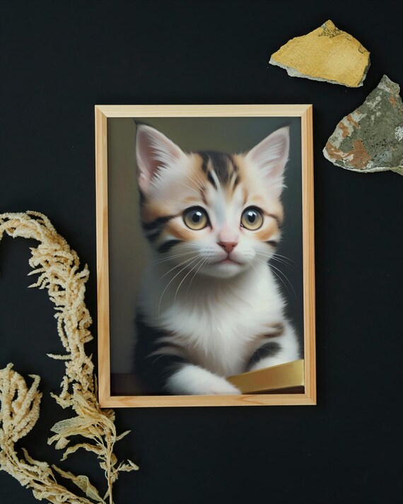 Cute Baby Kitten Calico Tabby Markings Big Golden Eyes Portrait Poster