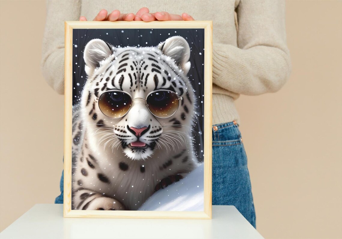 Baby Snow Leopard Wearing Sunglasses Winter Cool Wild Cat Wall Art Poster - Image 5