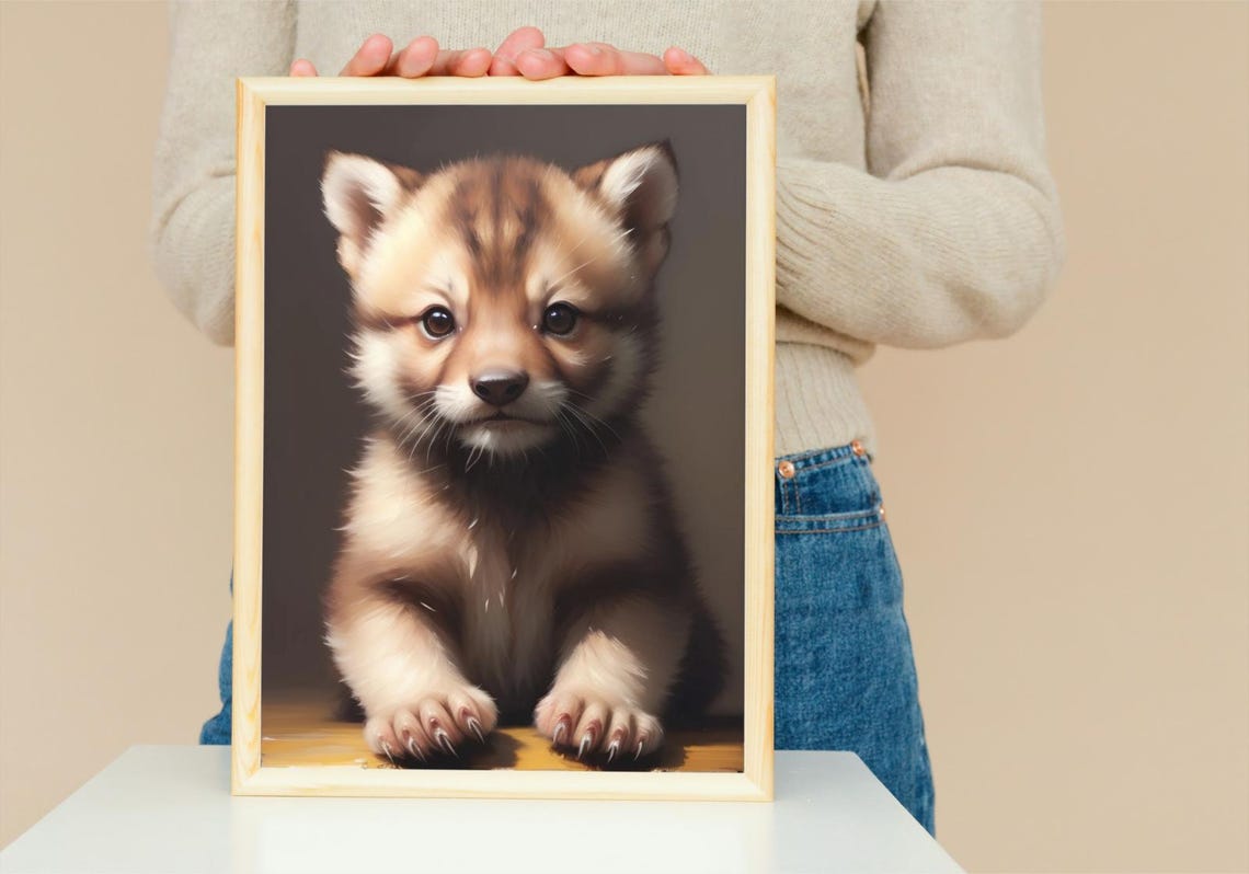 Cute Baby Wolverine Cub Brown Fur Peeking Over Ledge Wildlife Poster - Image 5