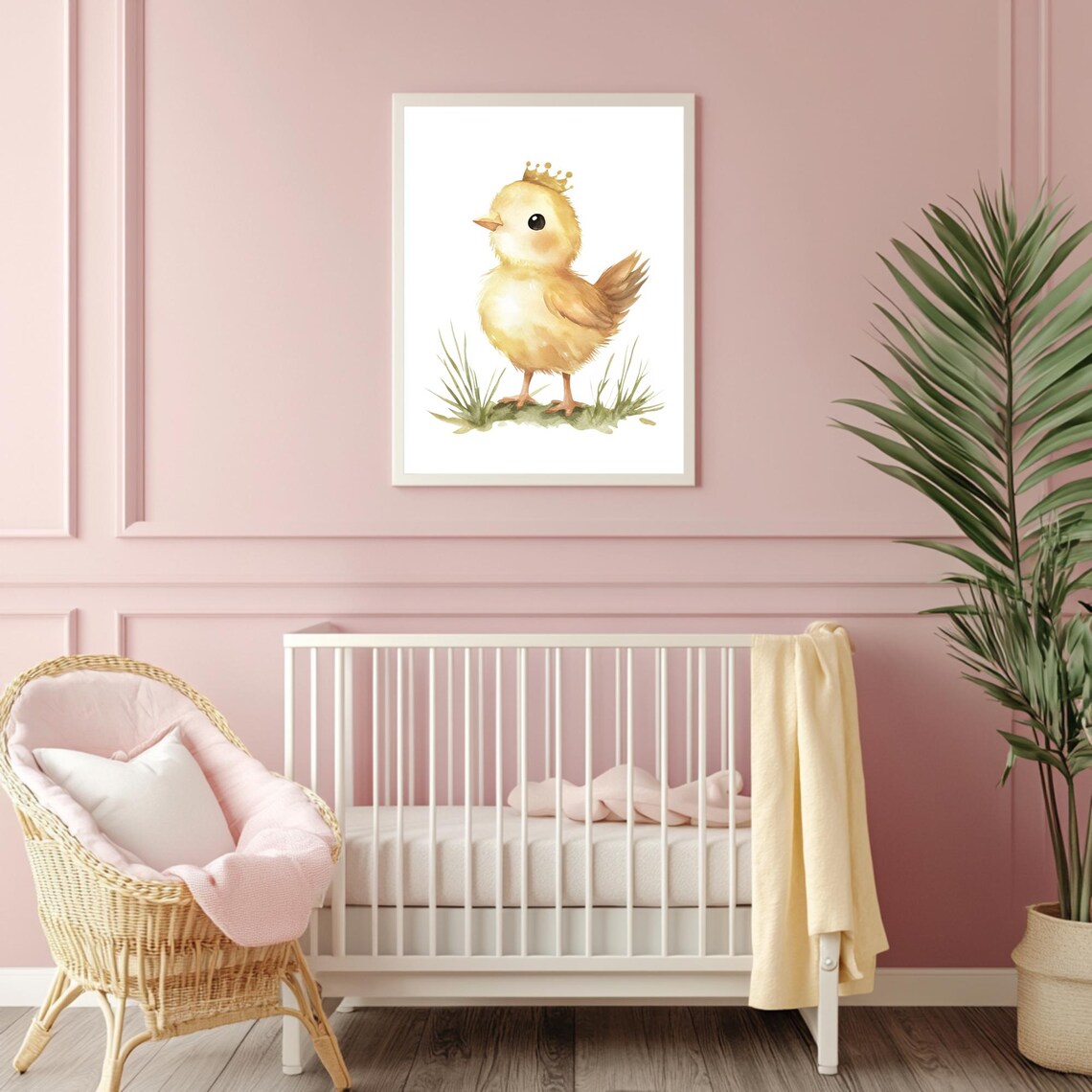 Baby Chick Wearing a Tiny Golden Crown Watercolor Nursery Poster - Image 4