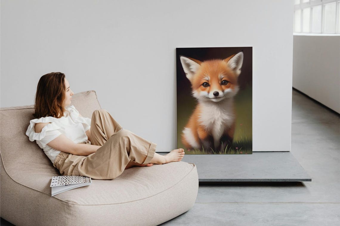 Cute Baby Red Fox Kit Orange Fur Wildflower Meadow Portrait Poster - Image 3