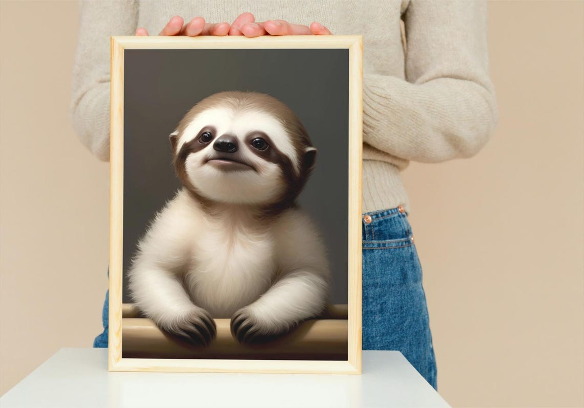 Baby Sloth Wall Art Home Decor Cute Animal Painting Living Room Art - Image 5