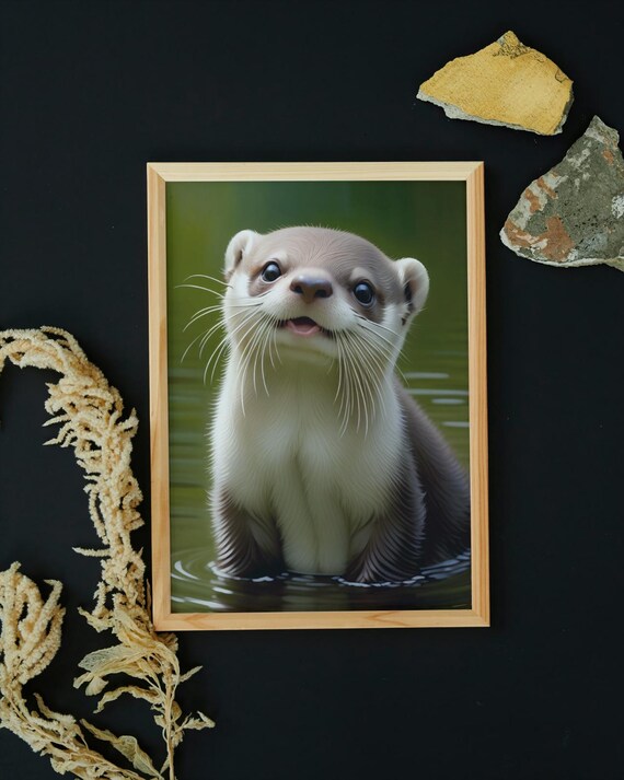 Baby Otter Smiling In Water Green Pond Cute Wildlife Nursery Wall Poster
