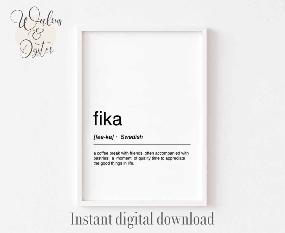 Fika Swedish Word Definition Art Print Coffee Break Nordic Wall Decor