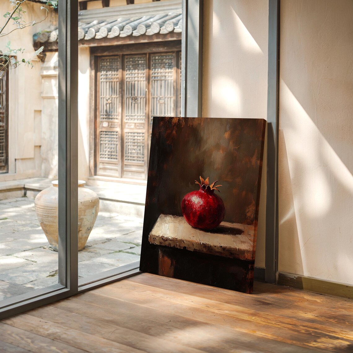Moody Pomegranate Still Life, Vintage Kitchen Decor - Image 3