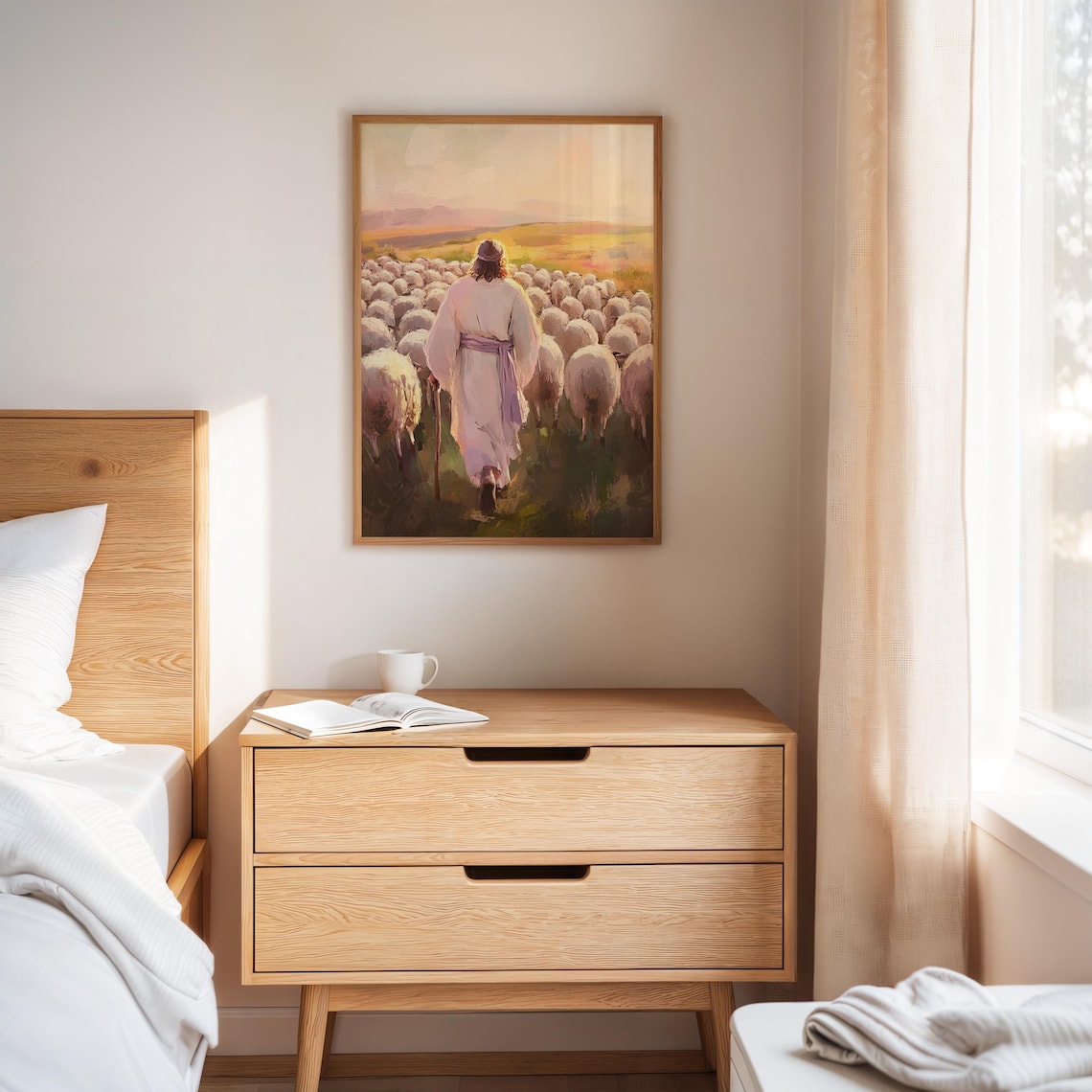 Jesus The Good Shepherd Art Print, Christian Pastoral Scene - Image 3