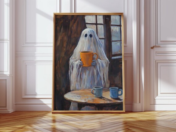 Ghost With Big Coffee Mug, Funny Kitchen Art