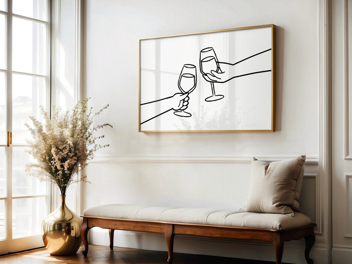 Cheers Wine Glasses Toast Modern Line Art Kitchen Bar Wall Art Poster - Image 4