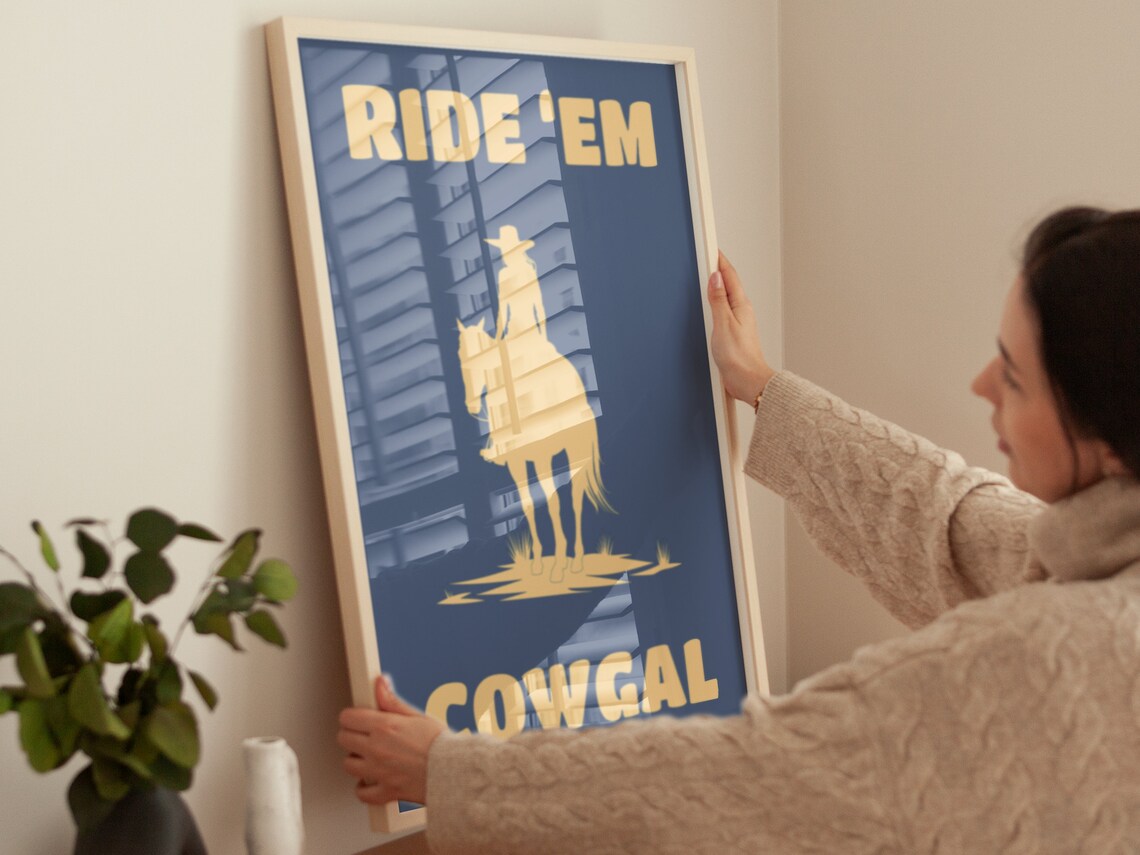 Ride Em Cowgal Navy Silhouette Western Horse Cowgirl Wall Poster - Image 4