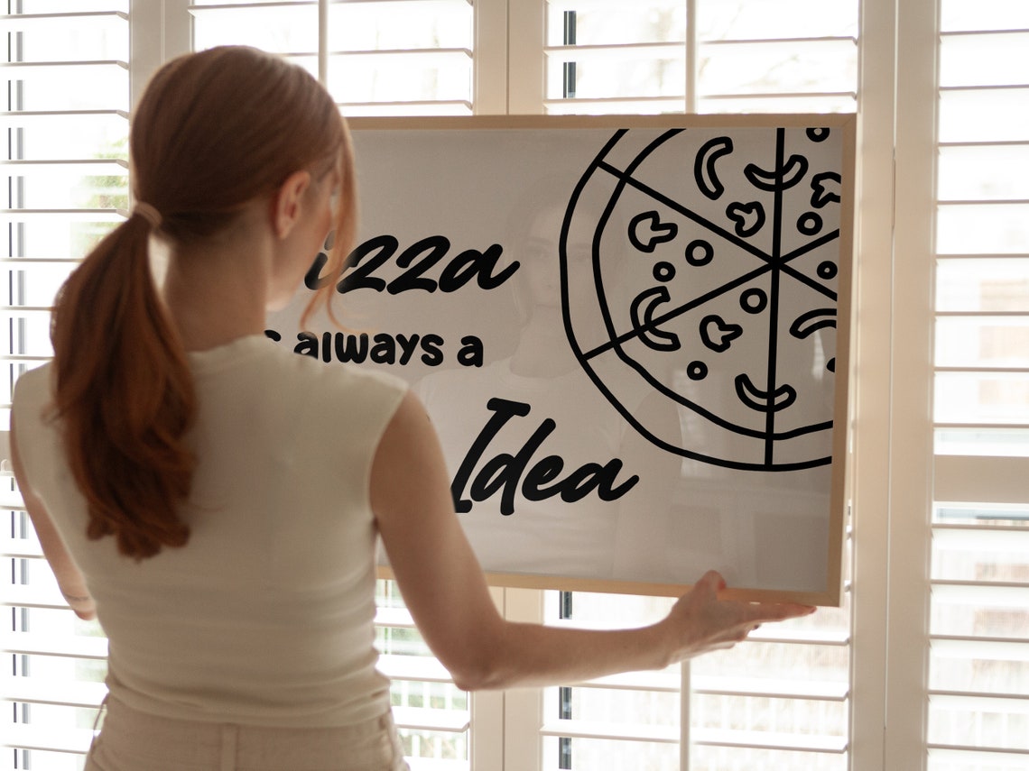 Pizza Is Always A Good Idea Script Black Cream Kitchen Art Poster - Image 4