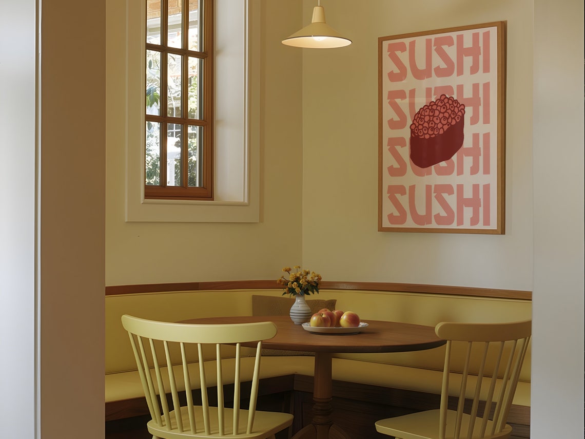 Pink Sushi Ikura Gunkan Bold Retro Typography Japanese Kitchen Poster - Image 2