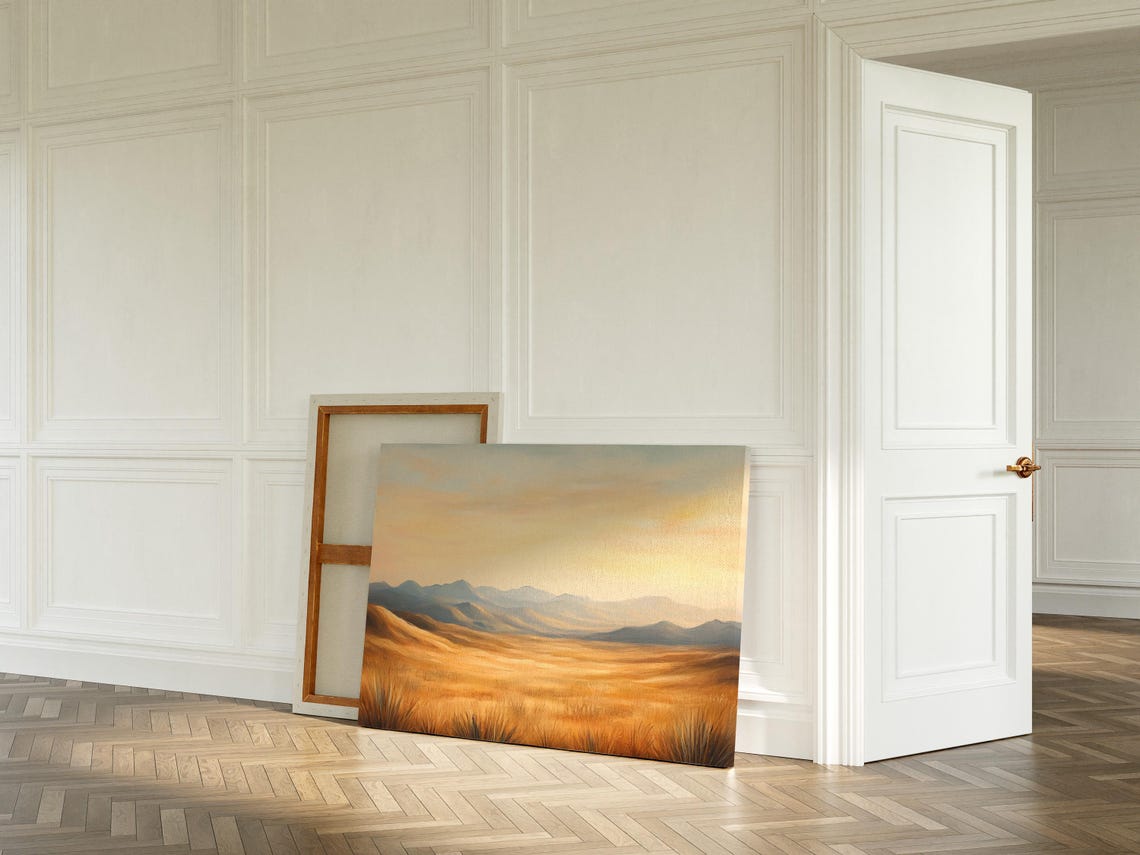 Golden Prairie Sunset Mountains Warm Amber Landscape Wall Poster - Image 4