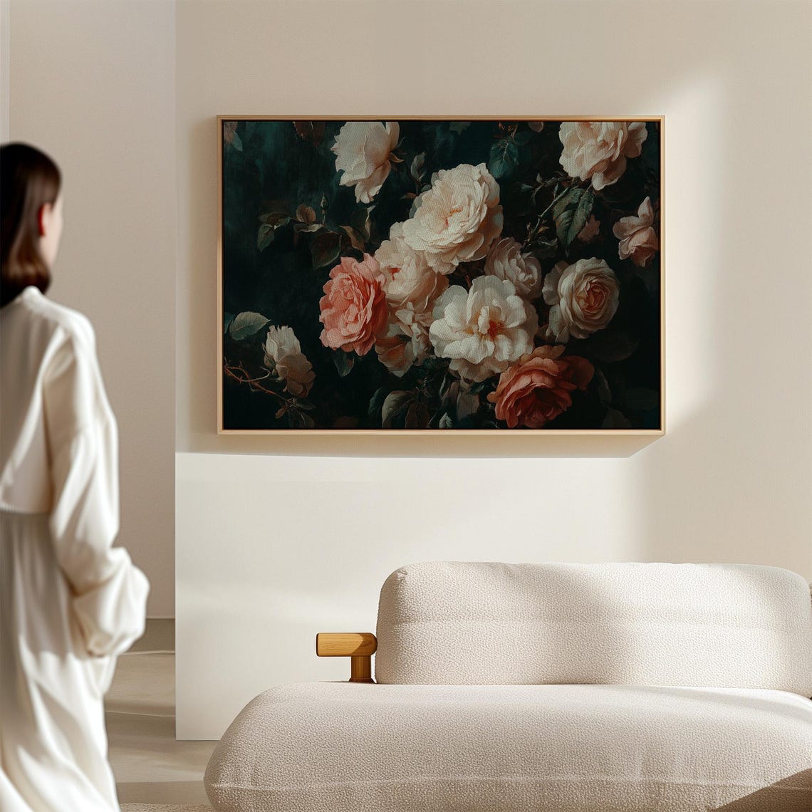 Vintage White Blush Roses Dark Botanical Baroque Flower Wall Art Print - Image 2