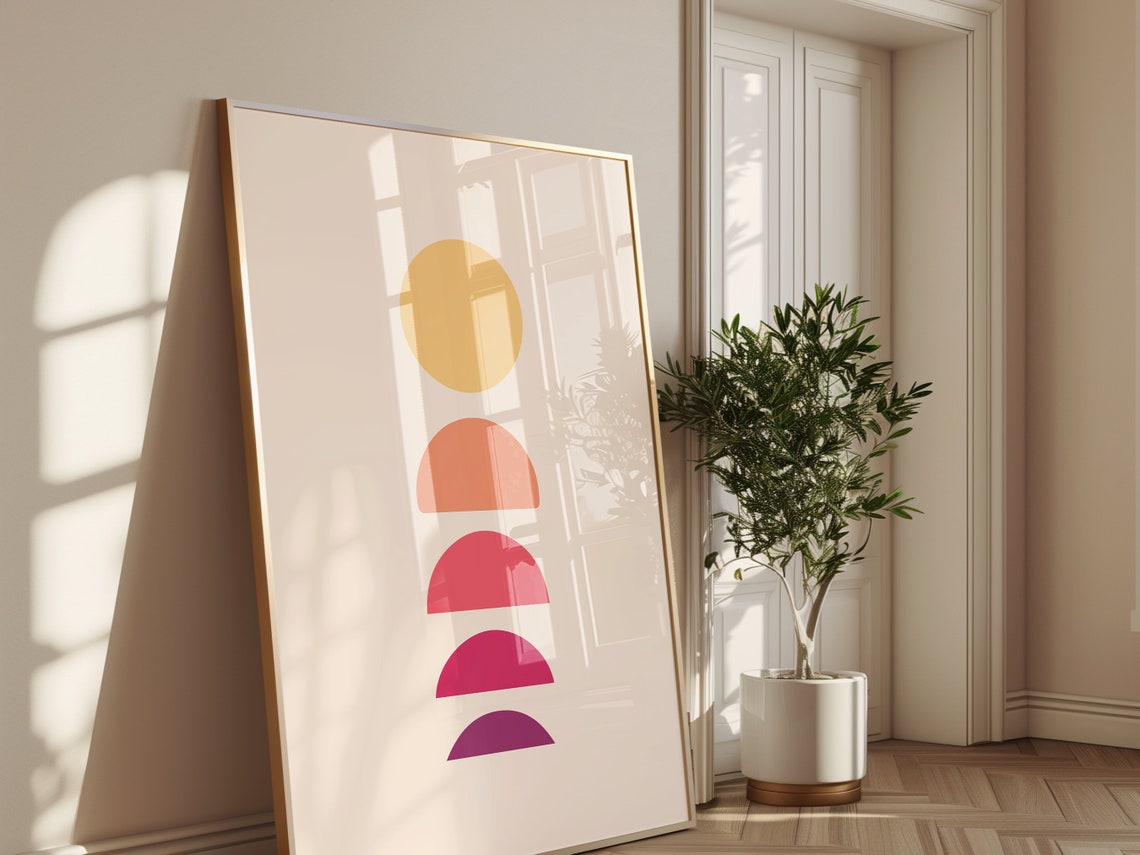 Abstract Sunrise Geometric Boho Minimalist Sunset Half Circle Wall Art - Image 2