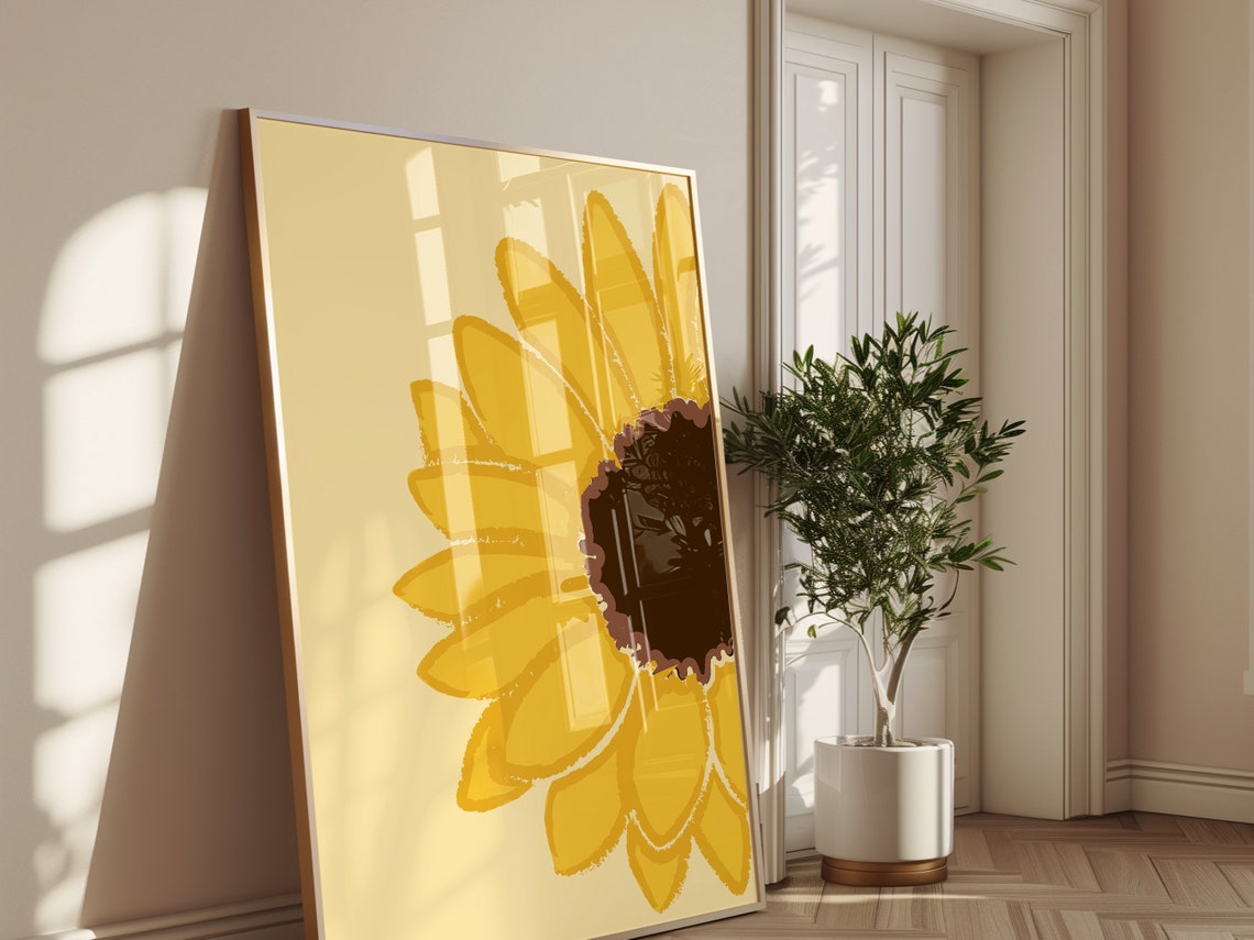 Half Sunflower Bloom Pale Yellow Warm Minimalist Floral Poster