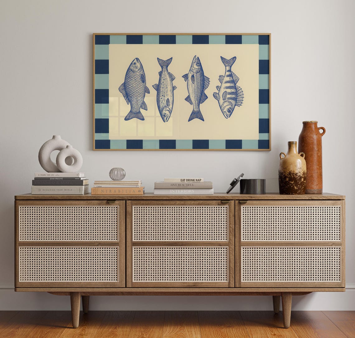 Vintage Blue Fish Print, Nautical Kitchen Decor - Image 4