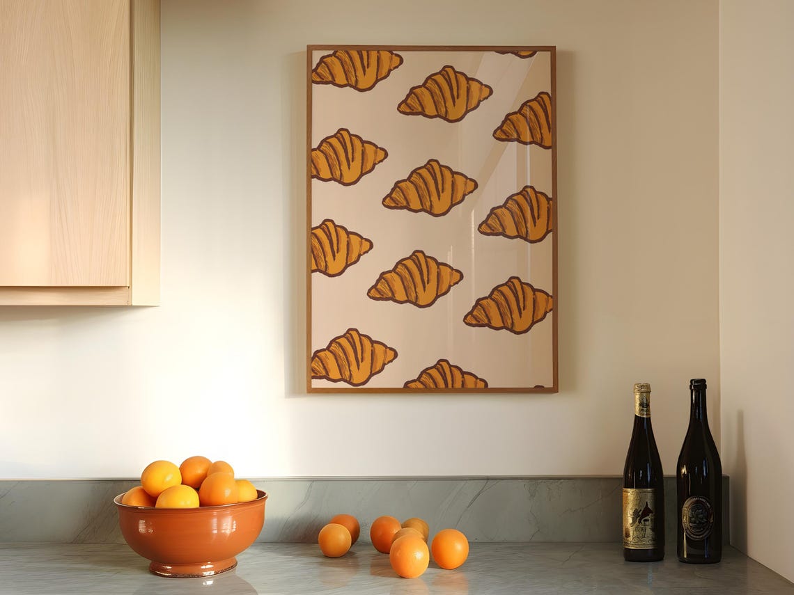 Golden Croissant Pattern Blush Pink French Bakery Kitchen Poster - Image 4
