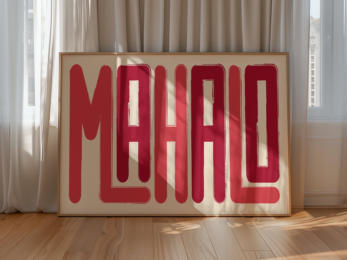 Mahalo Pink Retro Typography Hawaiian Island Tropical Word Wall Art - Image 4