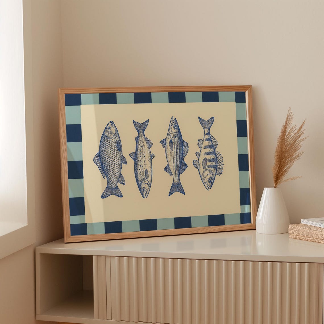 Vintage Blue Fish Print, Nautical Kitchen Decor - Image 2