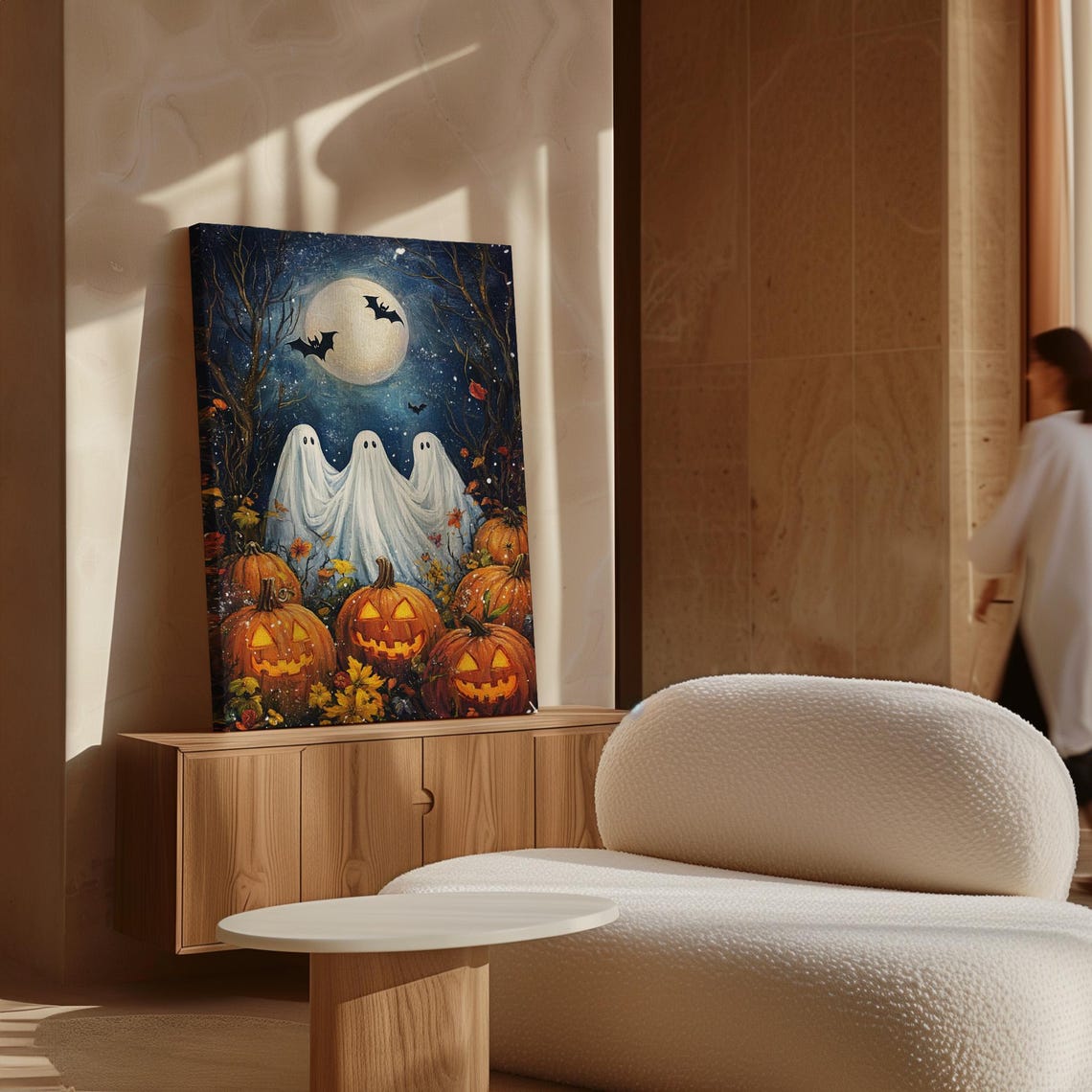 Three Cute Ghosts With Jack O Lanterns Full Moon Halloween Poster - Image 4