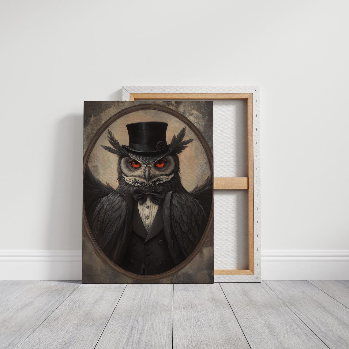 Regal Owl In Top Hat Steampunk Portrait Gothic Animal Vintage Wall Art - Image 4