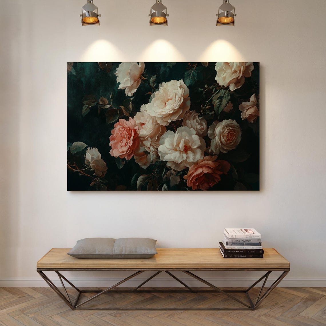 Vintage White Blush Roses Dark Botanical Baroque Flower Wall Art Print - Image 5